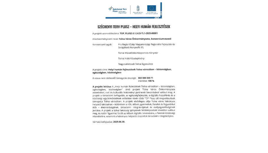 SZÉCHENYI TERV PLUSZ -HELYI HUMÁN FEJLESZTÉSEK